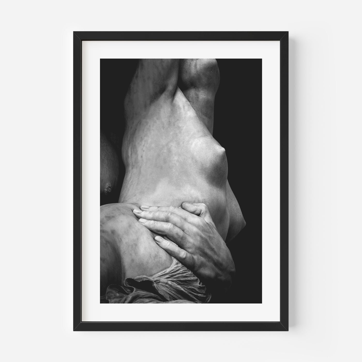 Black and white statue photography, showing Pio Fedi's Abduction of Polyxena. Wall art in a black frame.